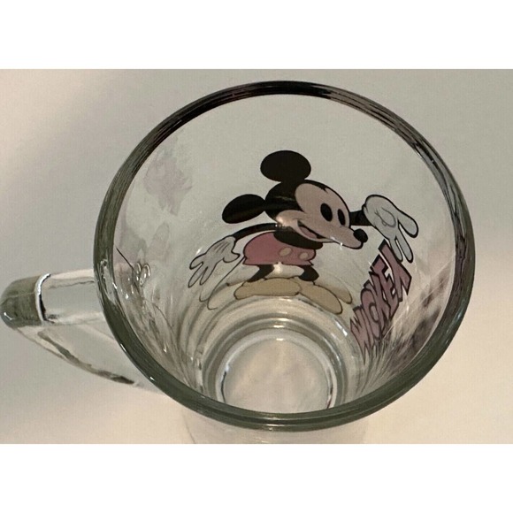 DISNEY Mickey Mouse VINTAGE Glass Mug Stein w/ Handle Excellent Graphics - Picture 8 of 12